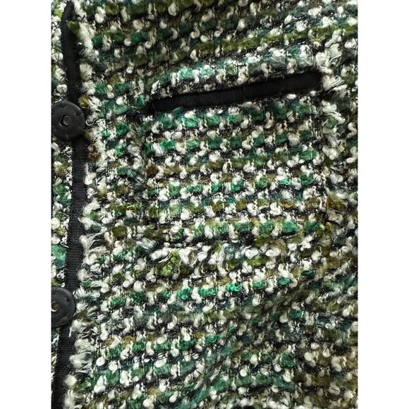 Lafayette 148 Tweed Long Sleeve Snap Button Up Blazer Green Size 8 - Picture 10 of 12
